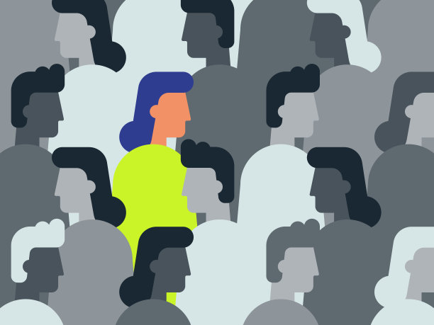 在人群中独特的女人的插图图片下载