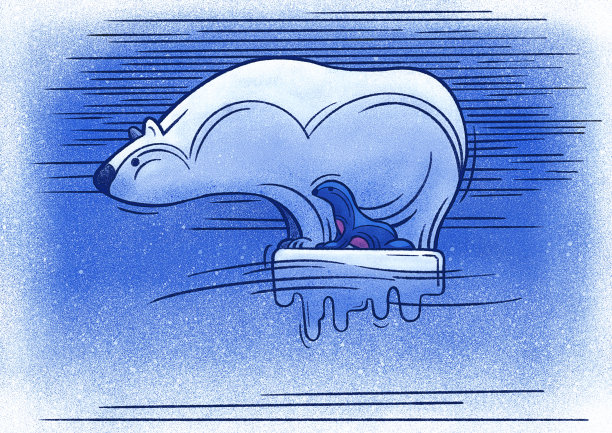 北极熊和海豹站在冰山上图片下载