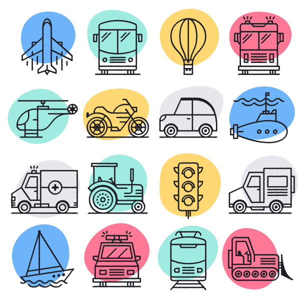 机动车排放涂鸦风格矢量图标设置图片下载