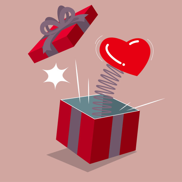 弹出式礼品盒与心的象征。孤立在棕色背景上。图片下载