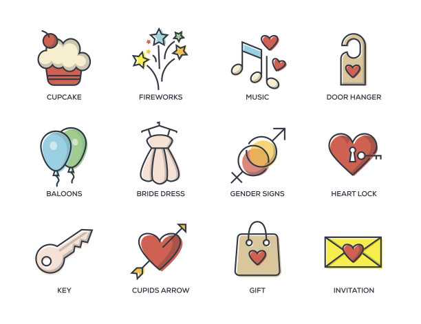 婚礼系列图标套装图片下载