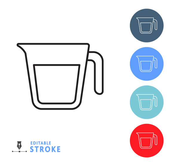 厨房和烹饪量杯与四分之三杯细线图标-可编辑的笔画图片下载