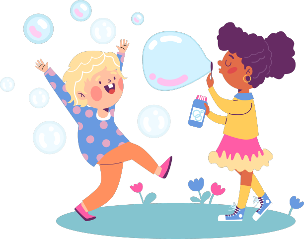 男孩和女孩玩肥皂泡沫扁图片下载