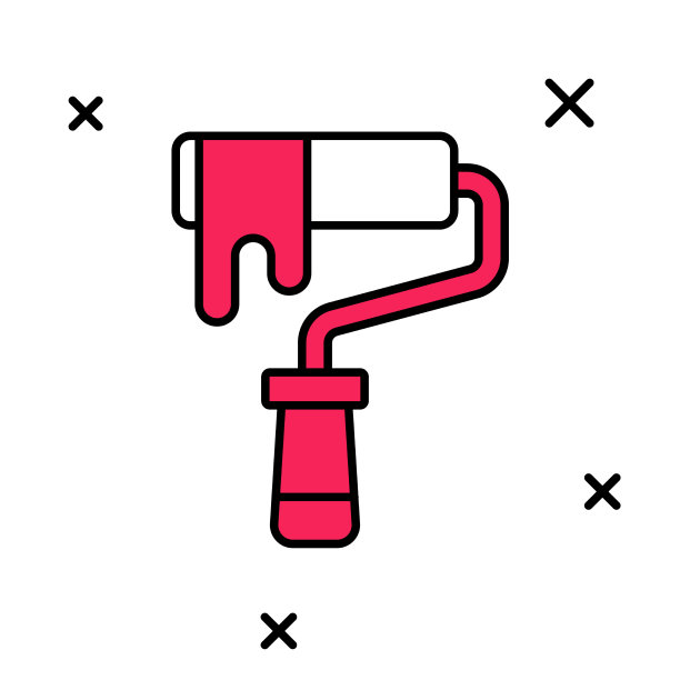 填充轮廓漆辊刷图标孤立上图片下载