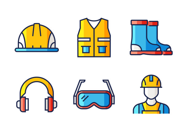 与工作安全相关的直线图标。向量符号说明。图片下载