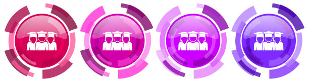 教育，教育，毕业生，学生群体的彩色图标集合，圆形光泽的图标集孤立的白色，现代设计的网页按钮图片下载