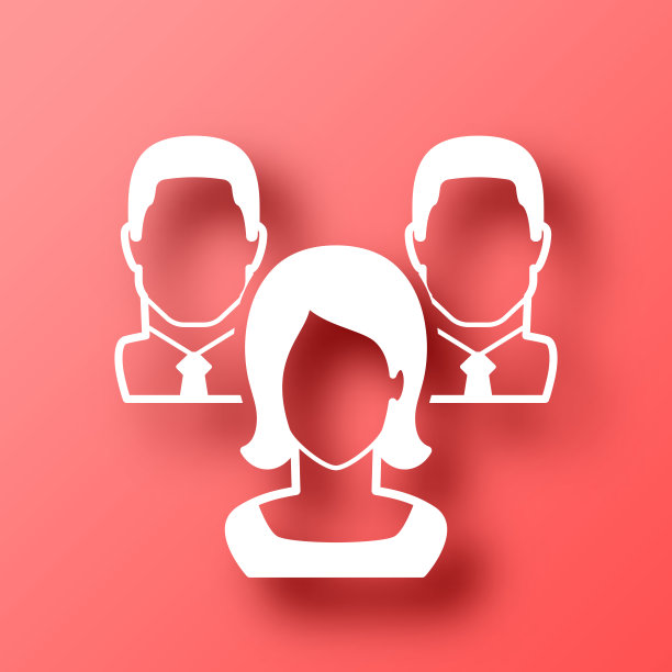 女人和男人组成团队。图标在红色背景与阴影图片下载
