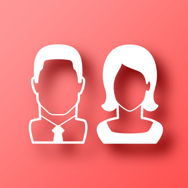 商人和女人。图标在红色背景与阴影图片下载