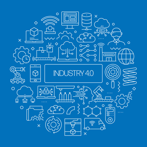 工业4.0网页横幅与线性图标，新潮的线性风格矢量图片下载