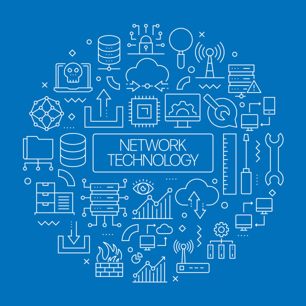 网络技术网络横幅与线性图标，新潮的线性风格矢量图片下载
