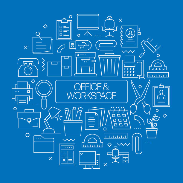 办公室和工作空间网络横幅与线性图标，新潮的线性风格矢量图片下载