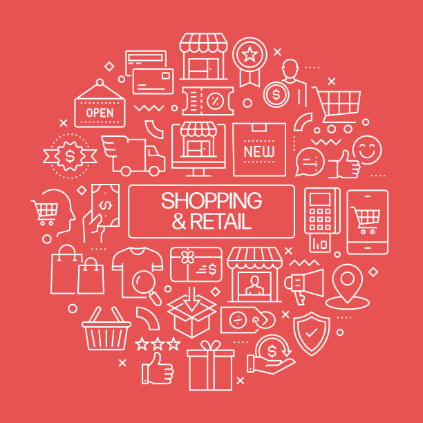 购物和零售网络横幅与线性图标，新潮的线性风格矢量图片下载
