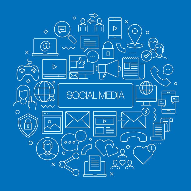 社交媒体网络横幅与线性图标，新潮的线性风格矢量图片下载