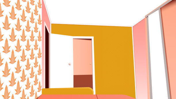 色彩极简的横幅插图-房间内部。图片下载