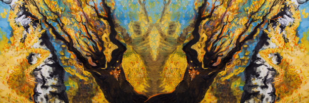 时尚的秋天的插图现代艺术我的油画油画寓言水平的象征画超现实主义的风景秋天舞蹈的树桦树枫树的形式的男人和女人的爱情宣言黄叶在画布上图片下载