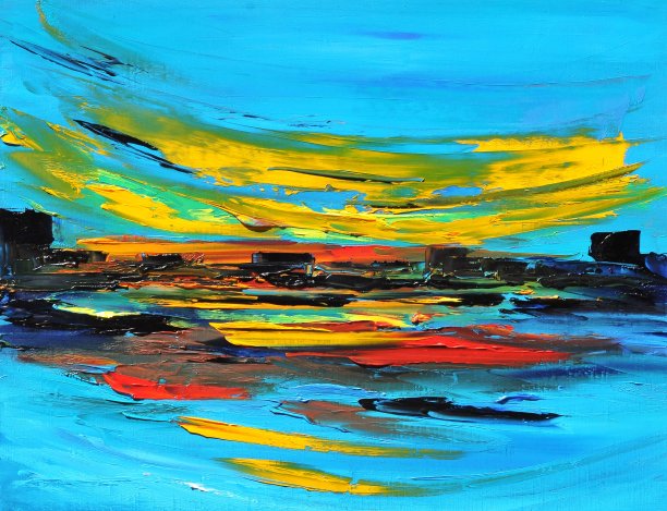 抽象的绿松石城市景观当代艺术绘画图片下载