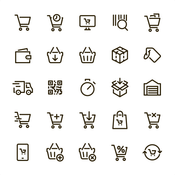 购物车-像素完美线条图标图片下载