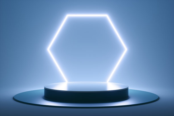 抽象裙台从霓虹未来六边形。3 d渲染插图。图片下载