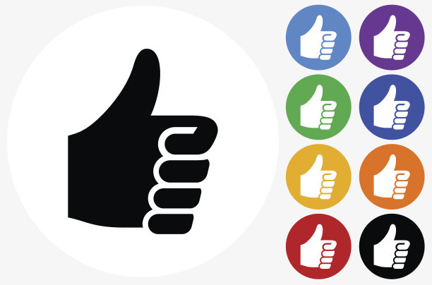 大拇指上的图标在平面颜色的圆圈按钮图片下载