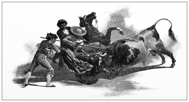 西班牙的古董旅行照片:斗牛在马德里的拉斯班塔斯斗牛场圆形剧场图片下载