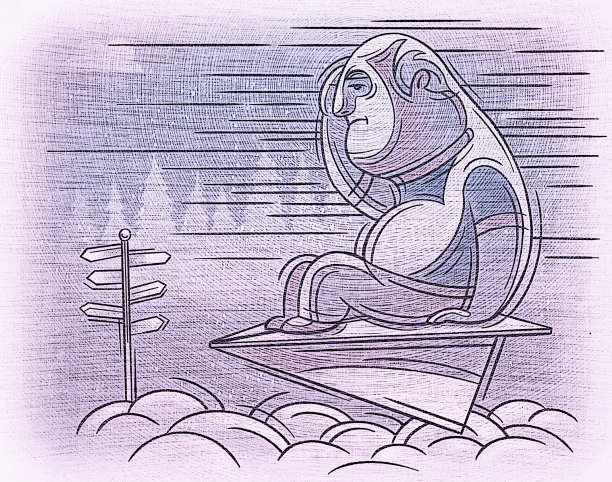 高级男子坐在纸飞机上，寻找方向图片下载