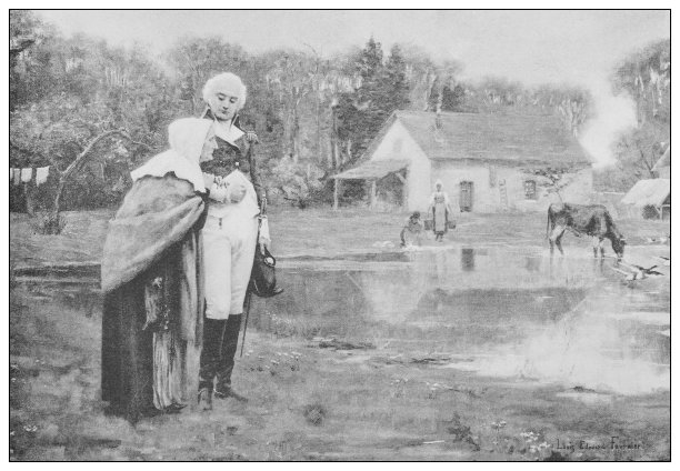 路易·爱德华·福涅尔19世纪的著名古董画《华盛顿和他的母亲》图片下载