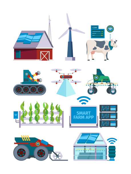 智能农业。未来的农业机器人，无人机，农民的电子工具矢量平面图片图片下载