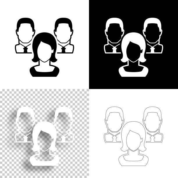 男女合作。图标设计。空白，白色和黑色背景-线图标图片下载