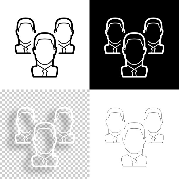 商人的团队。图标设计。空白，白色和黑色背景-线图标图片下载