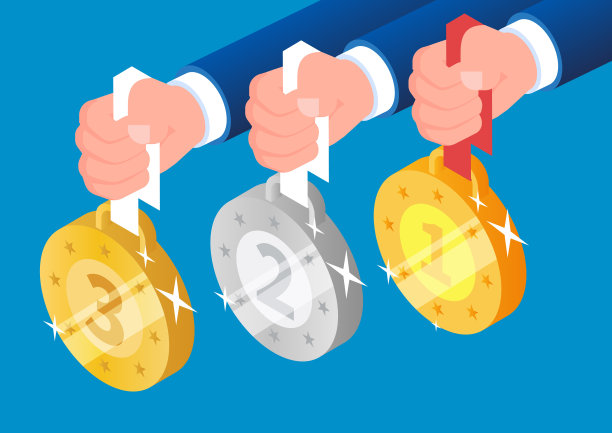 三只手分别拿着金牌、银牌和铜牌图片下载