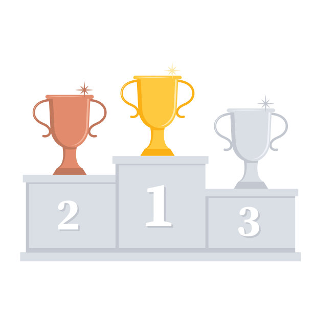 透明背景上彩色奖杯的领奖台图片下载