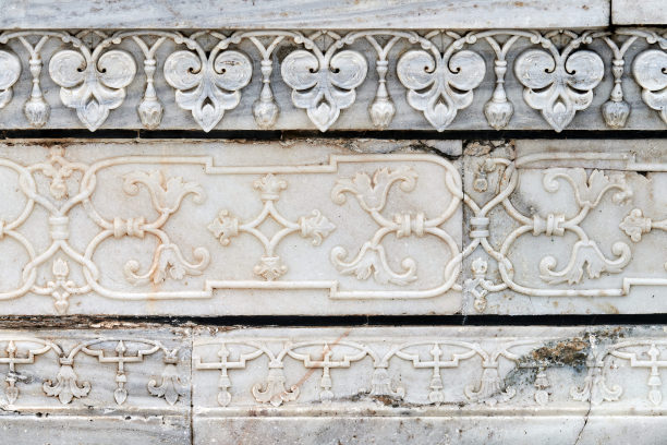 象牙白色大理石墙面装饰接近泰姬陵，古墙面几何装饰图片下载