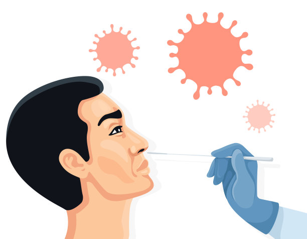 医生在中年男子身上做鼻拭子测试。图片下载