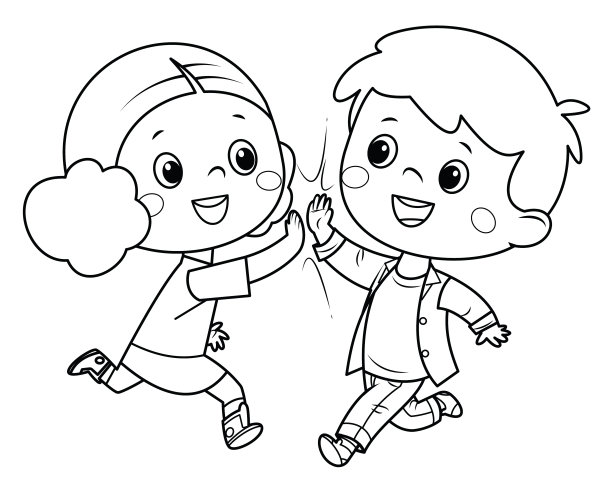 黑与白，孩子们击掌图片下载