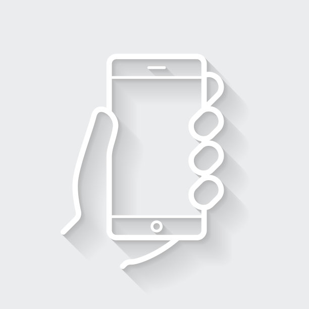 手拿手机。图标与空白背景上的长阴影-平面设计图片下载