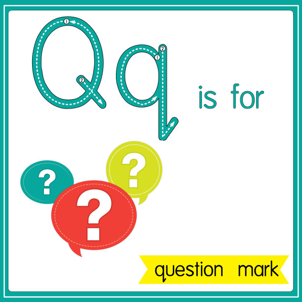 矢量插图学习字母为儿童与卡通形象。字母Q是问号。图片下载