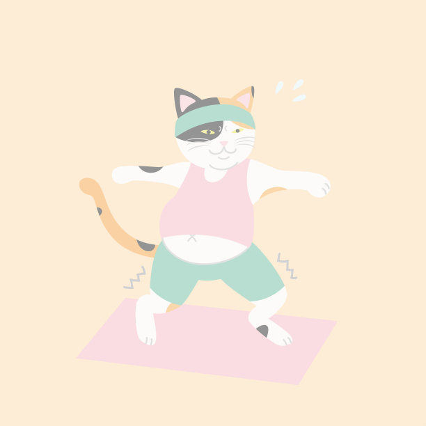 胖乎乎的身体白布猫练习瑜伽矢量插图图片下载