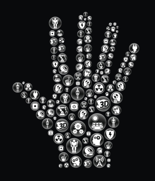 人类手掌机器人和机器人黑色矢量按钮模式图片下载