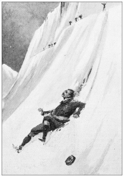 古董插图:在冰川上坠落/滑动图片下载