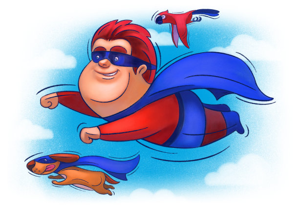 快乐的超级英雄男孩飞翔图片下载