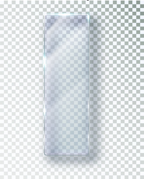 透明背景上的玻璃板。具有眩光和光线的玻璃。现实的透明玻璃窗在矩形框架。图片下载