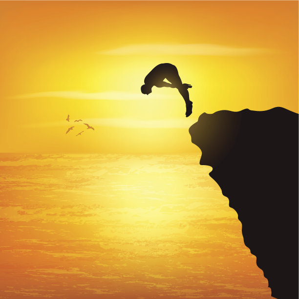 一个人从岩石上跳下来的画面图片下载