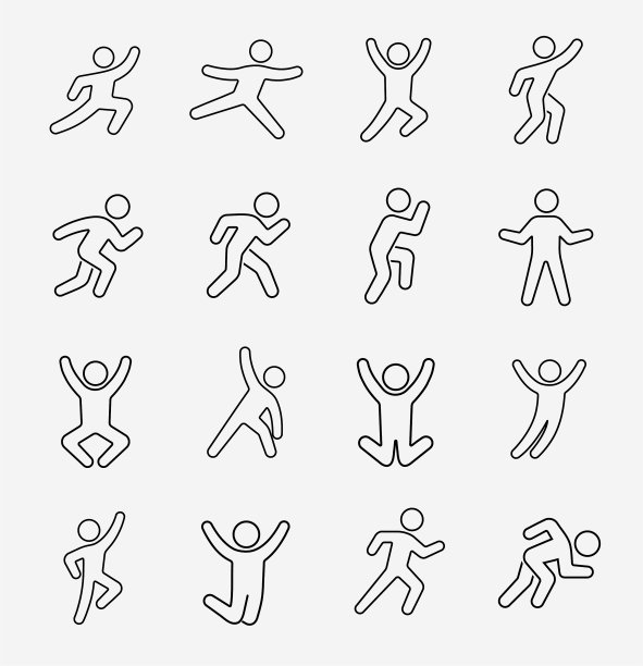 人们在运动活跃的生活方式矢量图标设置图片下载