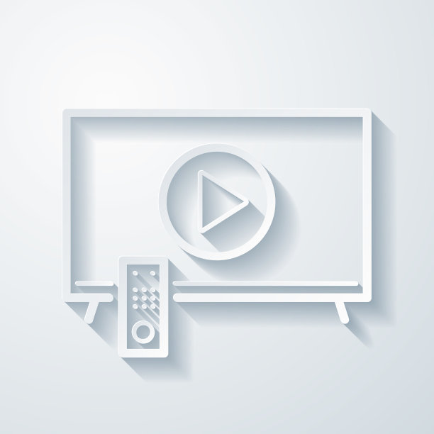 带有播放按钮的电视。空白背景上剪纸效果的图标图片下载