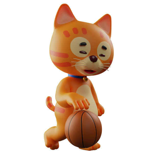 猫3D卡通插图与运球图片下载