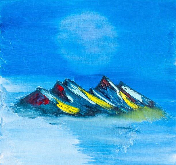 彩山月色山水当代艺术绘画图片下载