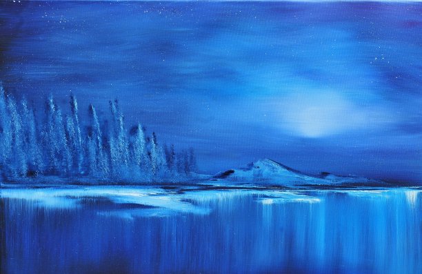 当代艺术绘画中的蓝色抽象山水图片下载