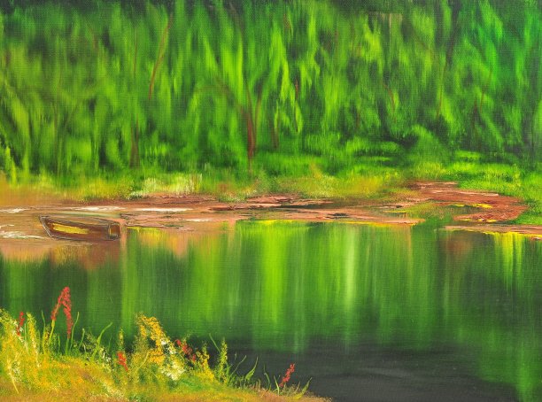 抽象景观与森林、湖泊当代艺术绘画图片下载