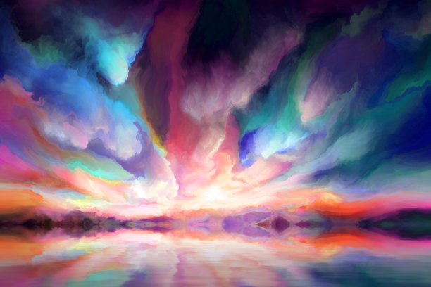 梦幻般的海景，油画图片下载