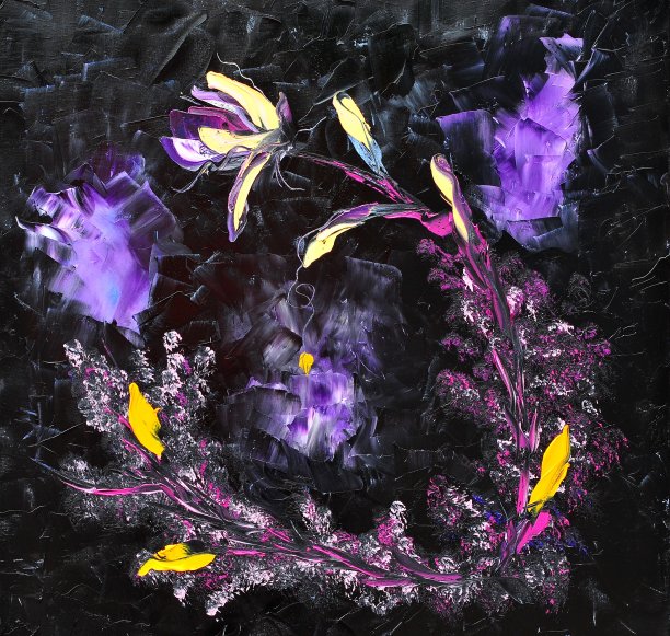 抽象的紫黑色、洋红花卉当代艺术绘画图片下载